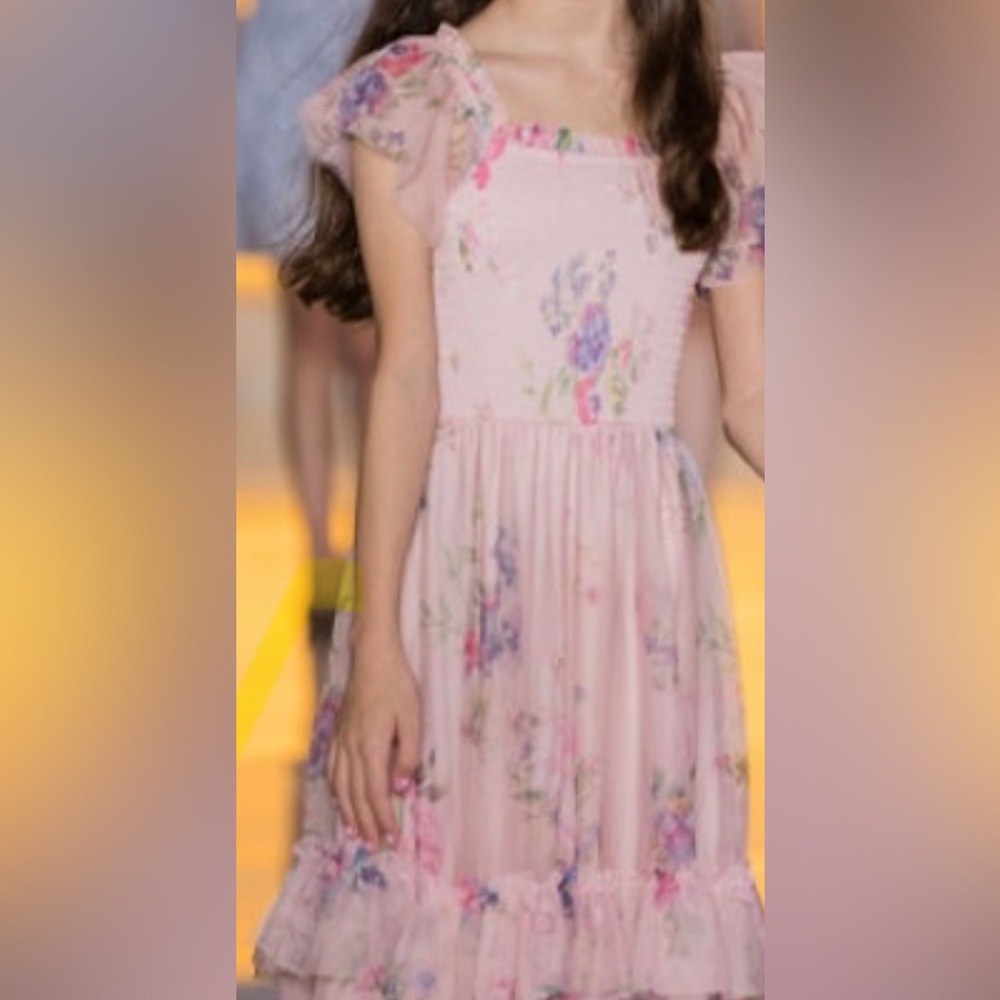 Rare Editions Pink Floral Ruffle Dress